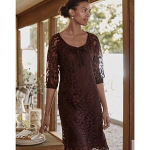 Garnet Hill Women Dress 8 Boheme Easy Lace Satin Bohemian 70s Moody Fairy Grunge